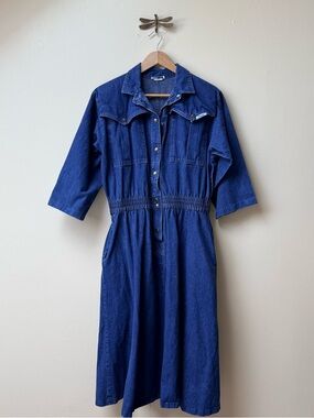 Vintage Western Denim Shirt Dress Large